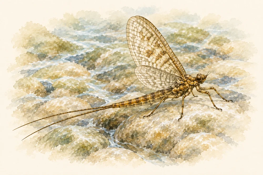 An illustrated adult mayfly from TerraSporta’s published website
